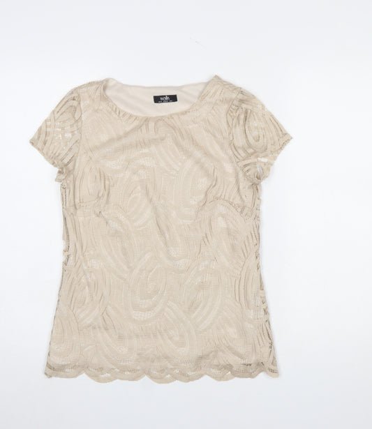Wallis Women Beige Lace Short Sleeve Tunic Blouse UK 10
