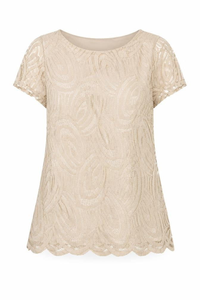 Wallis Women Beige Lace Short Sleeve Tunic Blouse UK 10