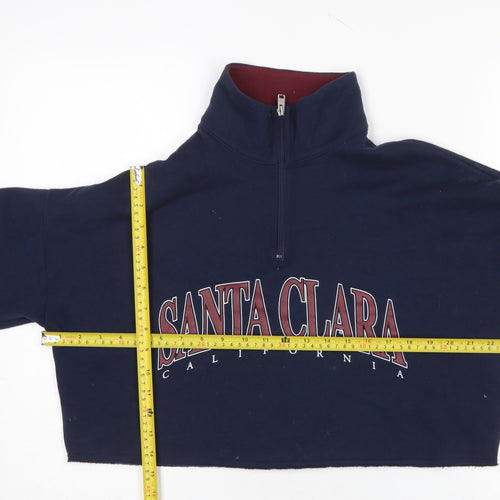 Hollister Women's Navy 1/4 Zip Cropped Sweatshirt XS Santa Clara Print