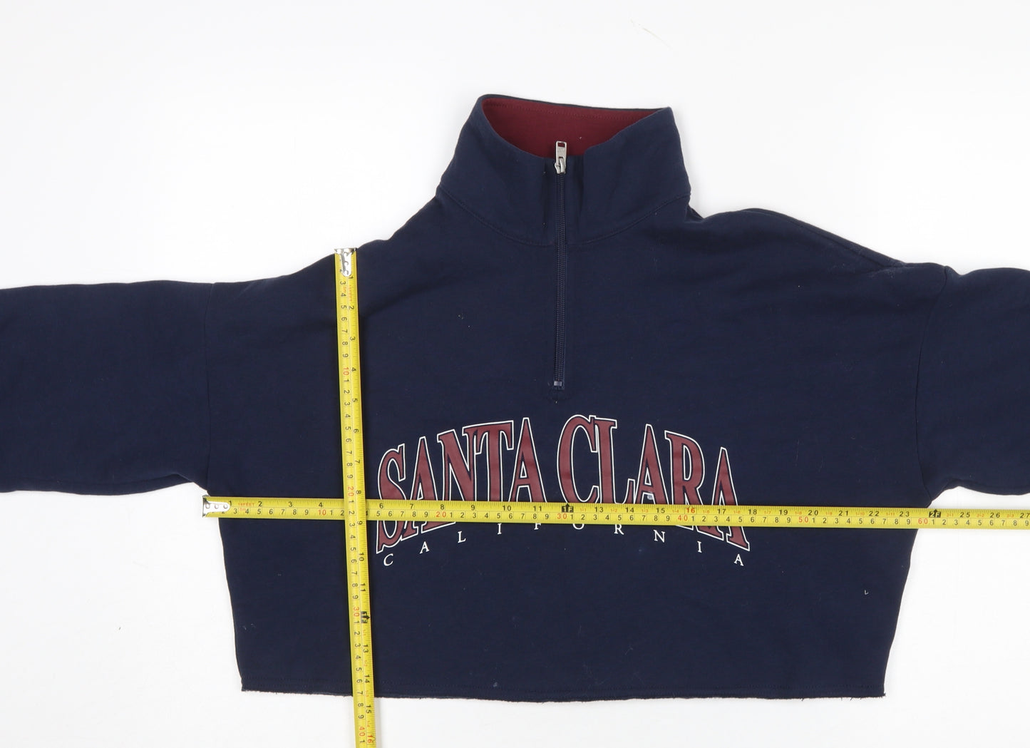 Hollister Women's Navy 1/4 Zip Cropped Sweatshirt XS Santa Clara Print
