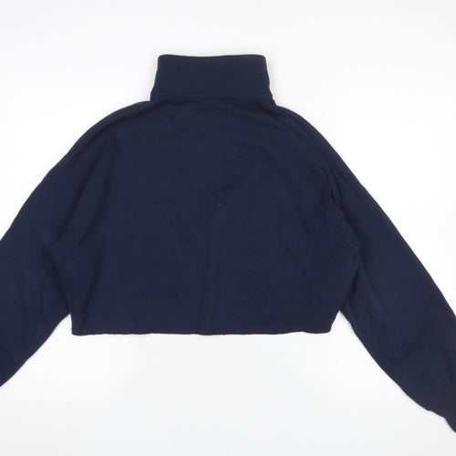 Hollister Women's Navy 1/4 Zip Cropped Sweatshirt XS Santa Clara Print