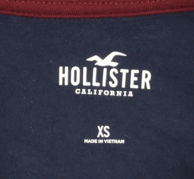 Hollister Women's Navy 1/4 Zip Cropped Sweatshirt XS Santa Clara Print