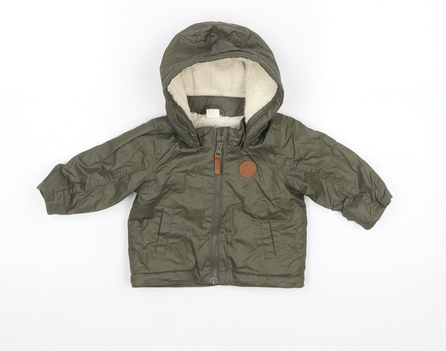 H&M Unisex Baby Green Hooded Puffer Jacket 6 Months Lined Winter Coat