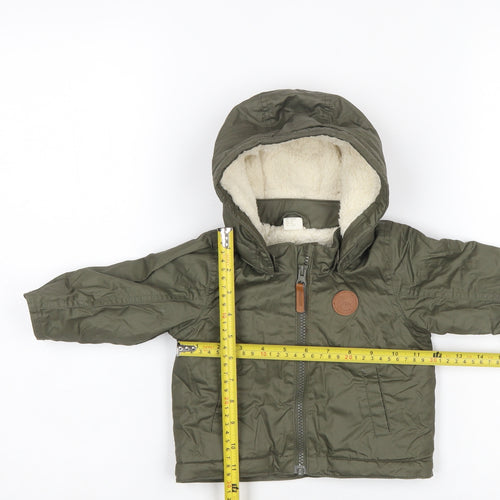 H&M Unisex Baby Green Hooded Puffer Jacket 6 Months Lined Winter Coat