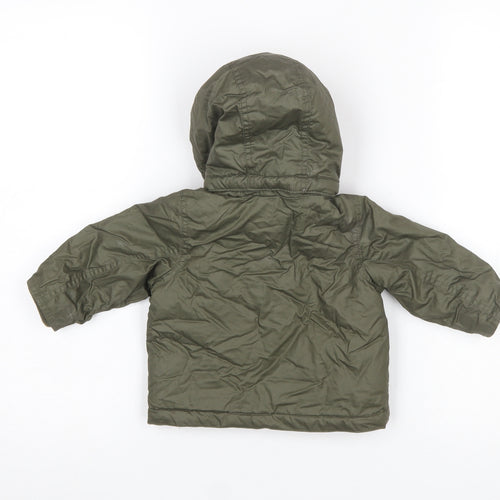 H&M Unisex Baby Green Hooded Puffer Jacket 6 Months Lined Winter Coat