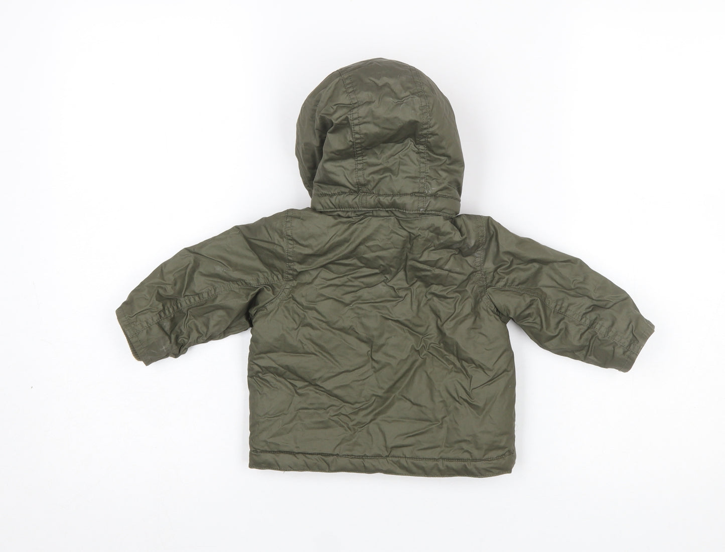 H&M Unisex Baby Green Hooded Puffer Jacket 6 Months Lined Winter Coat