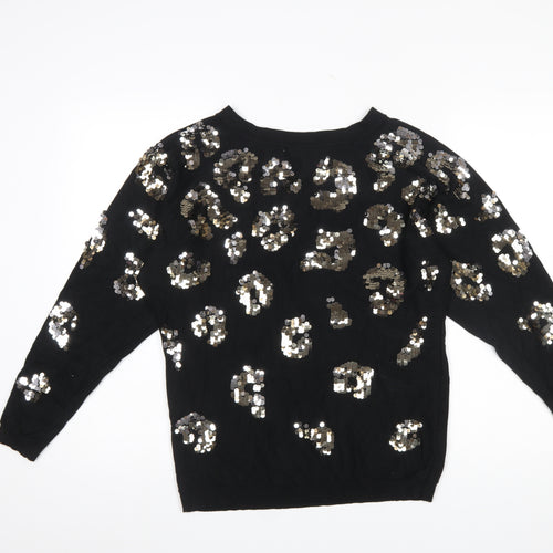 Roman Women Black Sequin Animal Print Jumper Size 12