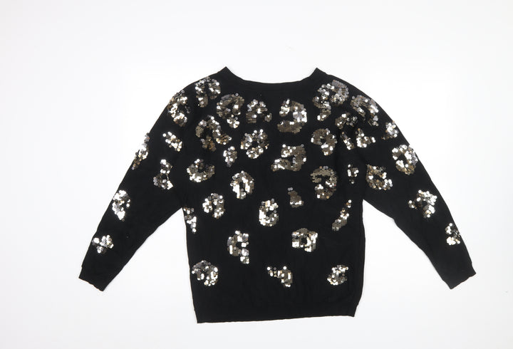 Roman Women Black Sequin Animal Print Jumper Size 12