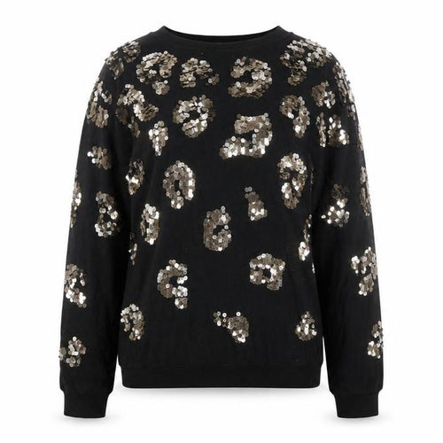 Roman Women Black Sequin Animal Print Jumper Size 12