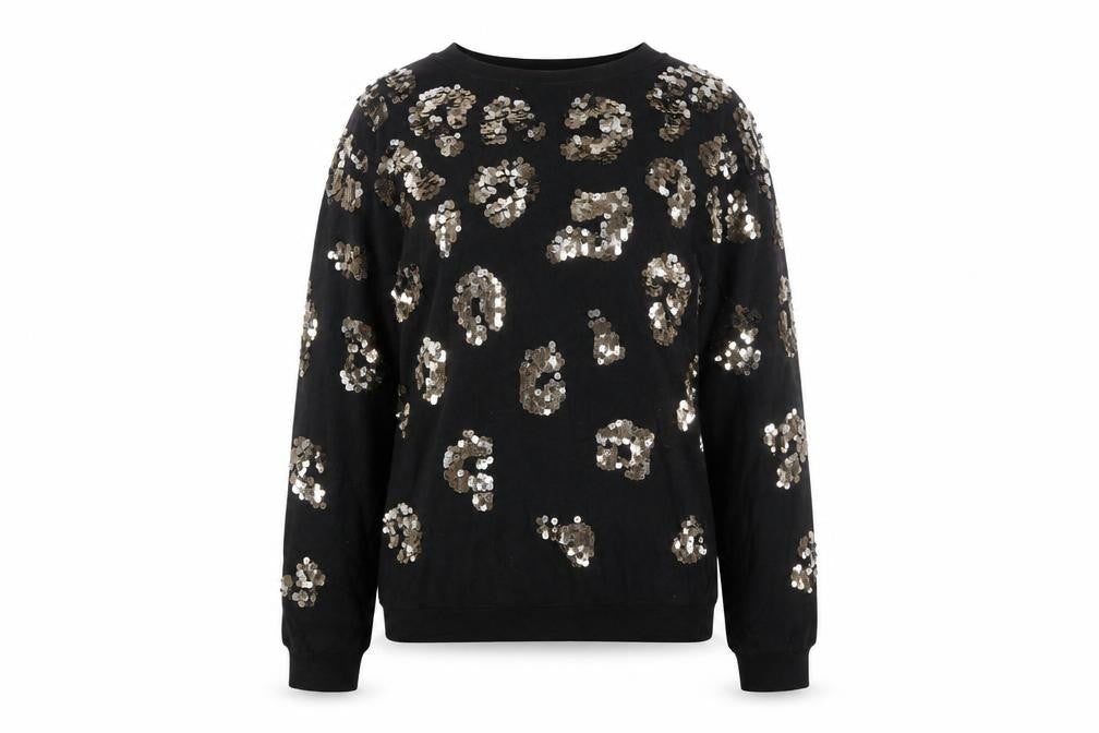 Roman Women Black Sequin Animal Print Jumper Size 12