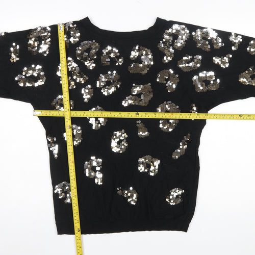 Roman Women Black Sequin Animal Print Jumper Size 12