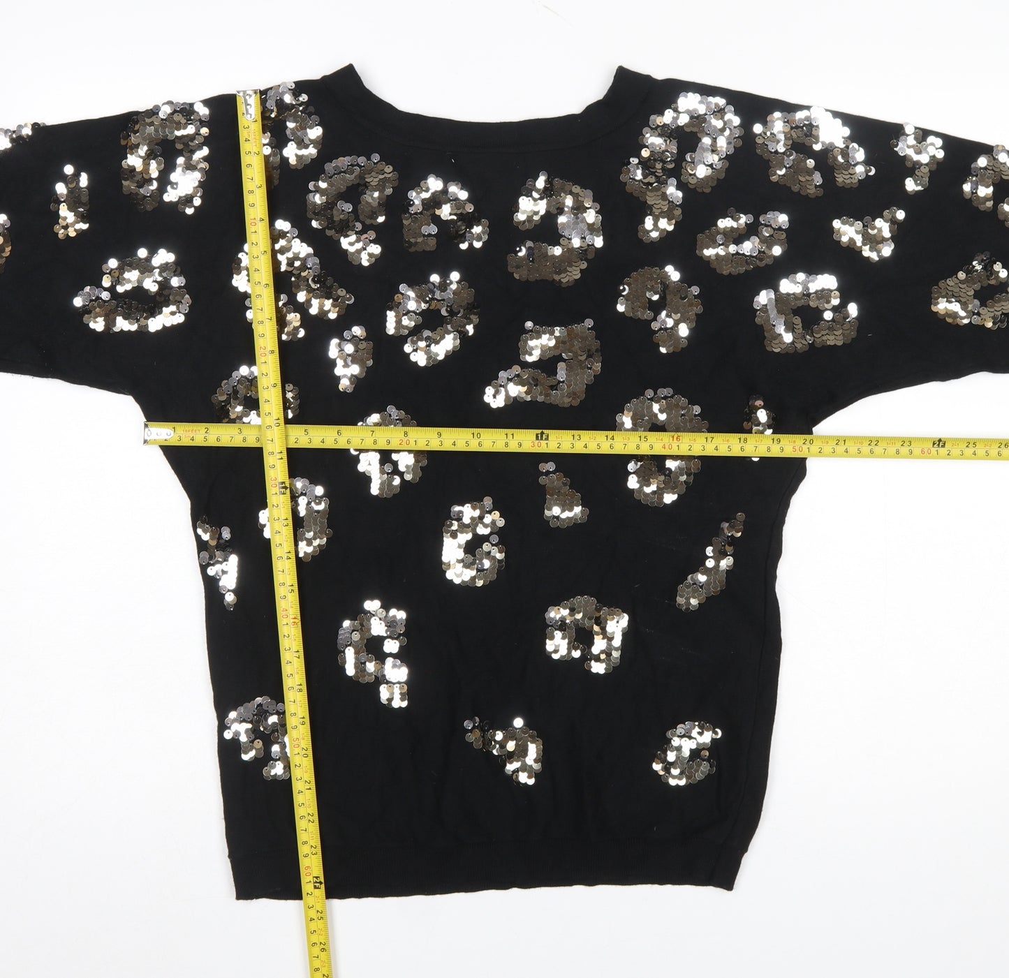 Roman Women Black Sequin Animal Print Jumper Size 12