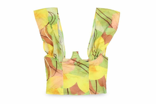 Front view of PRETTYLITTLETHING Women’s Multicoloured Cropped Chiffon Zip Blouse UK 8