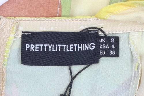 PrettyLittleThing Women’s Multicoloured Cropped Chiffon Zip Blouse UK 8