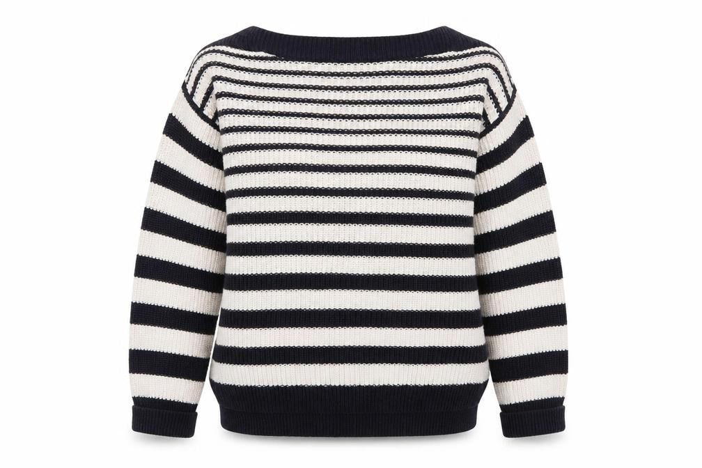Front view of Marks & Spencer women’s navy mix striped cotton jumper m