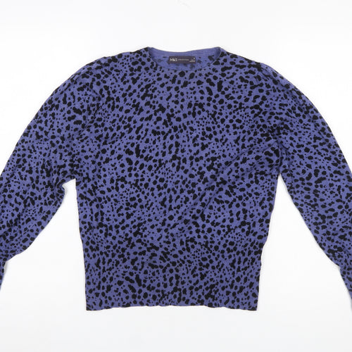 Marks and Spencer Women Blue Animal Print Crew Neck Jumper Size 10