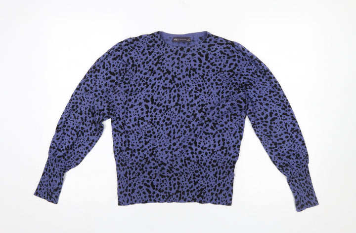 Marks and Spencer Women Blue Animal Print Crew Neck Jumper Size 10