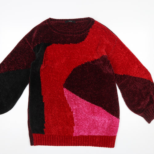 George Women’s Red Colour Block Chunky-Knit Jumper Small