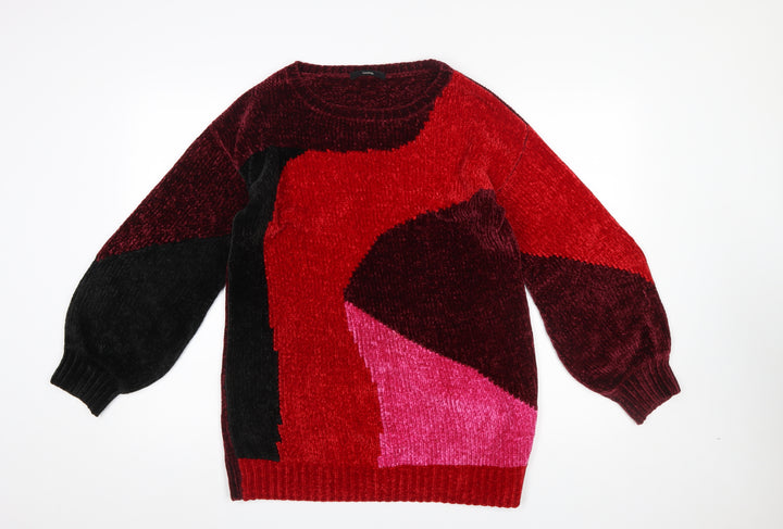 George Women’s Red Colour Block Chunky-Knit Jumper Small