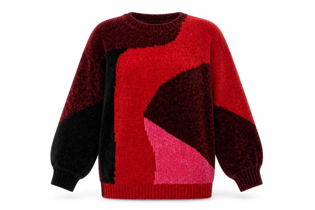 Front view of George Women’s Red Colour Block Chunky-Knit Jumper Small