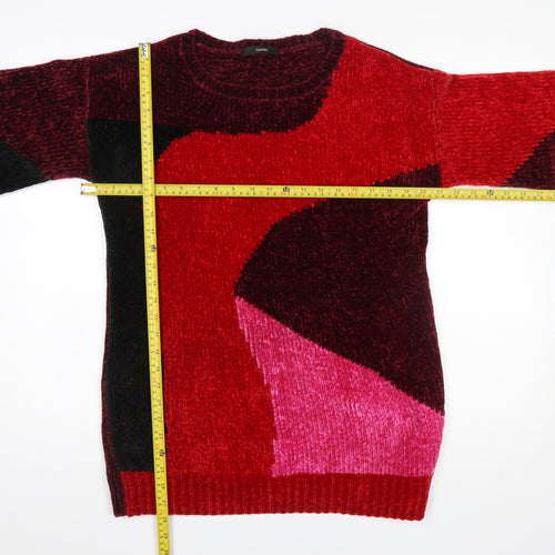 George Women’s Red Colour Block Chunky-Knit Jumper Small