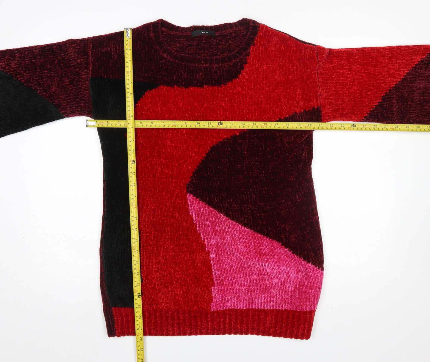 George Women’s Red Colour Block Chunky-Knit Jumper Small