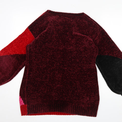 George Women’s Red Colour Block Chunky-Knit Jumper Small