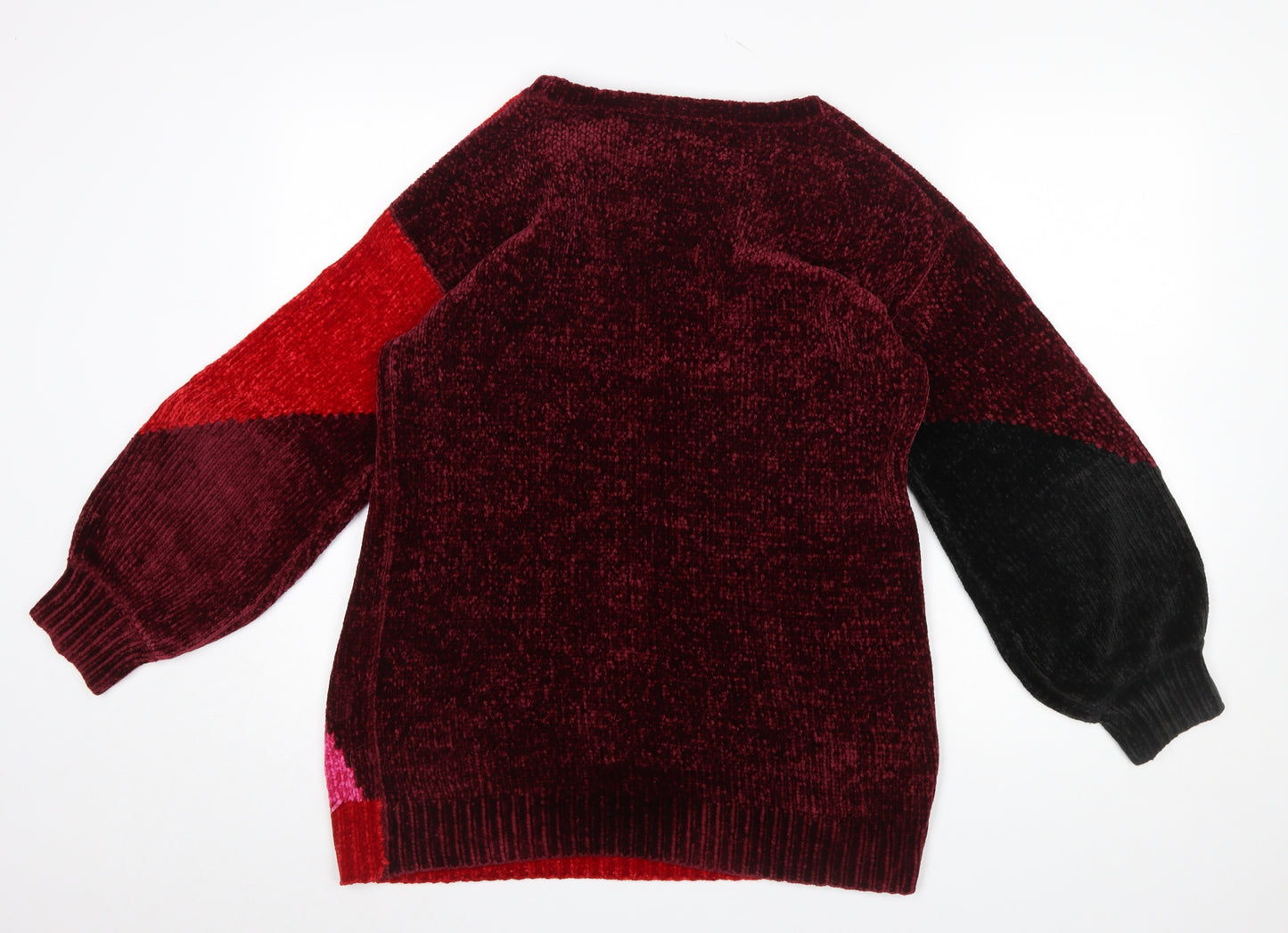George Women’s Red Colour Block Chunky-Knit Jumper Small