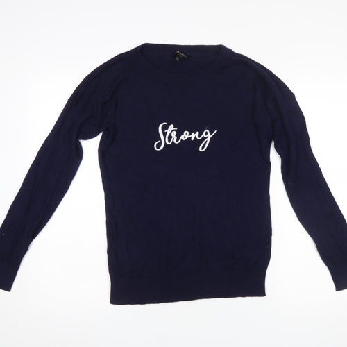 Baukjen Women Blue Crew Neck Embroidered Pullover Jumper UK 10
