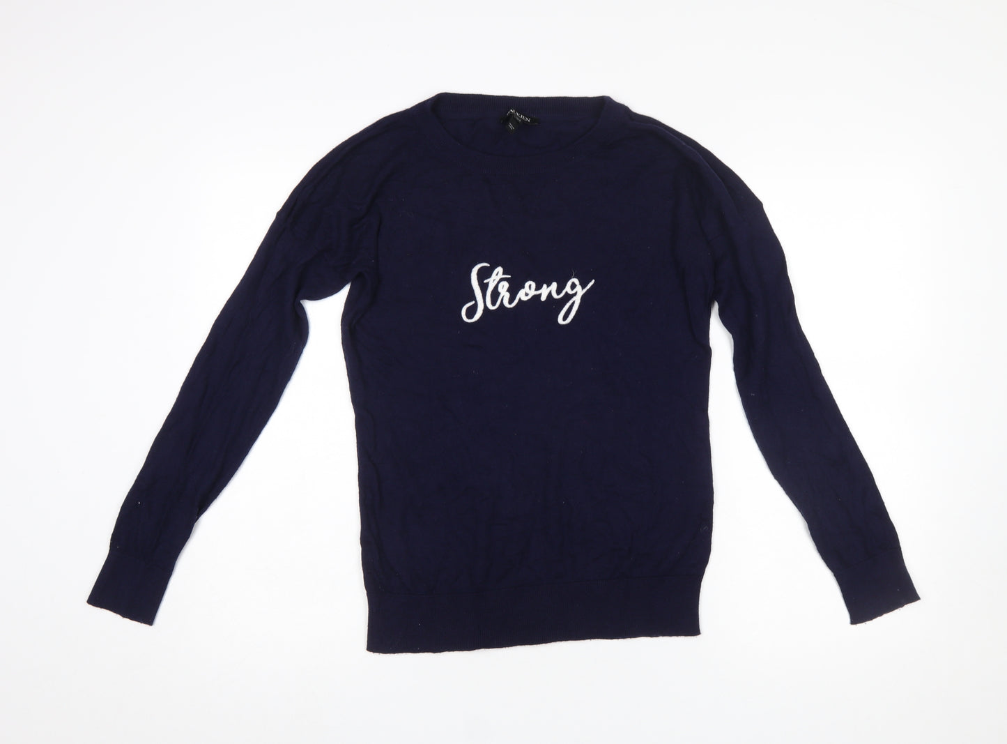 Baukjen Women Blue Crew Neck Embroidered Pullover Jumper UK 10