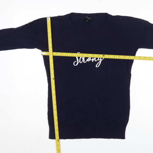 Baukjen Women Blue Crew Neck Embroidered Pullover Jumper UK 10