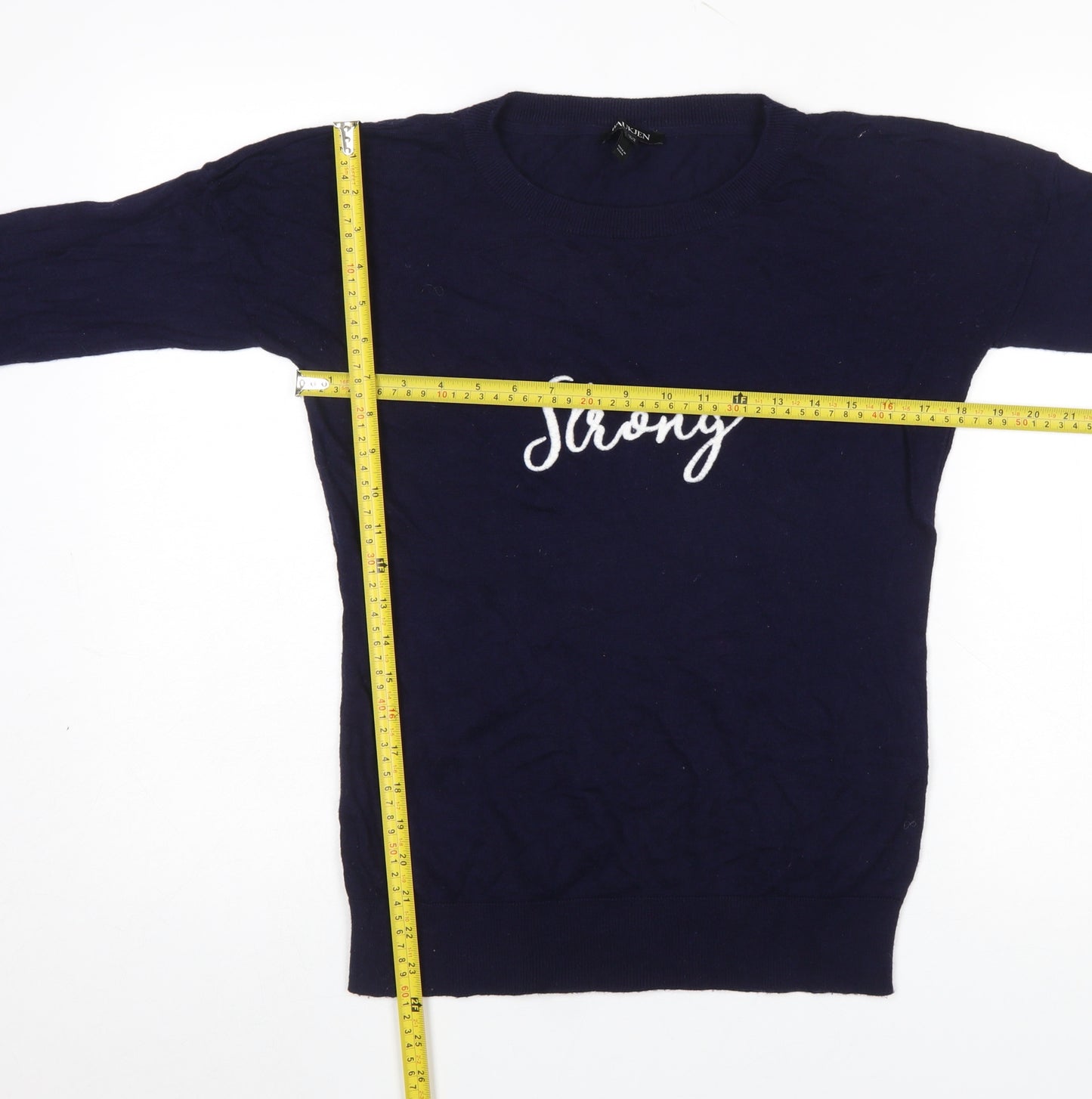 Baukjen Women Blue Crew Neck Embroidered Pullover Jumper UK 10