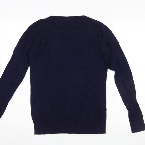 Baukjen Women Blue Crew Neck Embroidered Pullover Jumper UK 10