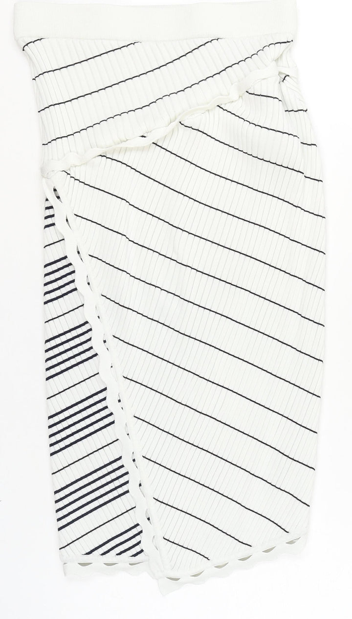 Jonathan Simkhai Women’s White Wrap Stripe Knit Skirt XS