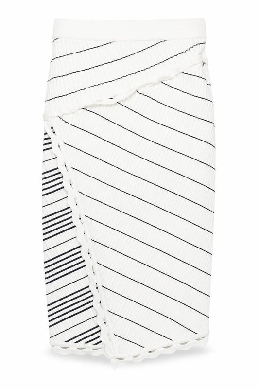 Front view of Jonathan Simkhai Women’s White Wrap Stripe Knit Skirt XS