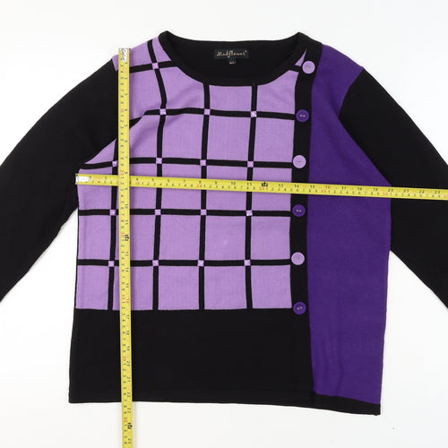 Mudflower Women’s Purple Black Check Knit Jumper M Crew Neck