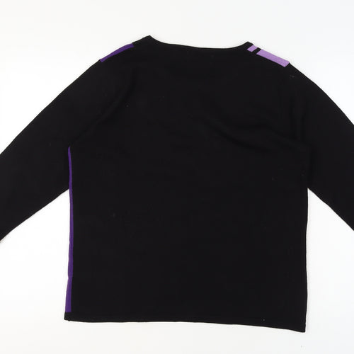 Mudflower Women’s Purple Black Check Knit Jumper M Crew Neck