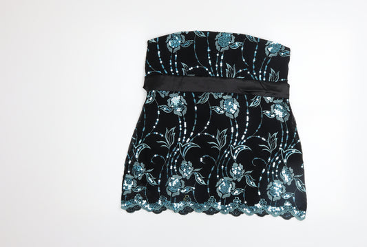 Quiz Women’s Black Sequin Floral Strapless Tunic Top UK 14