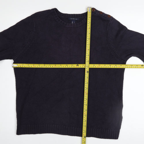 Lands' End Men’s Blue Cotton Crew Neck Button Pullover Jumper L