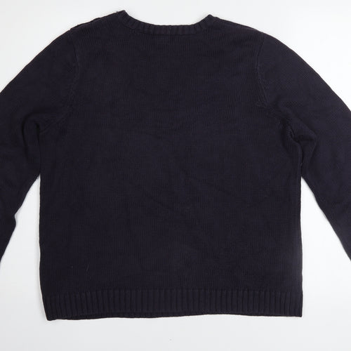 Lands' End Men’s Blue Cotton Crew Neck Button Pullover Jumper L