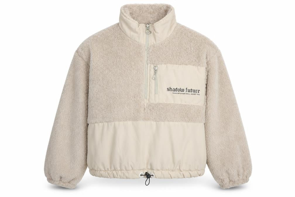 Front view of ECROU Women’s Beige Fleece 1/2 Zip Pullover Jacket L Relaxed Fit