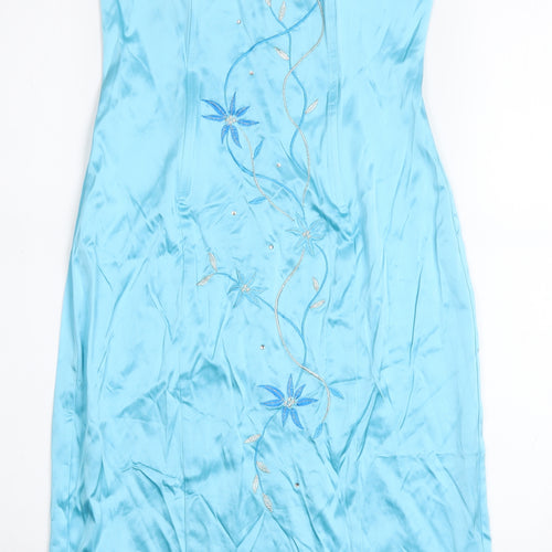 West One Women's Blue Strapless Floral Embroidered Sheath Dress Size 10