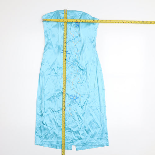 West One Women's Blue Strapless Floral Embroidered Sheath Dress Size 10