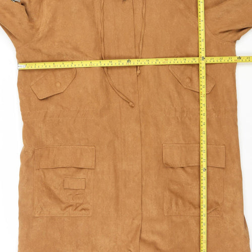 Togener Womens Brown Faux Suede Hooded Parka Coat Size 18