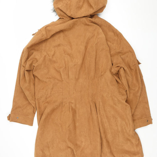 Togener Womens Brown Faux Suede Hooded Parka Coat Size 18