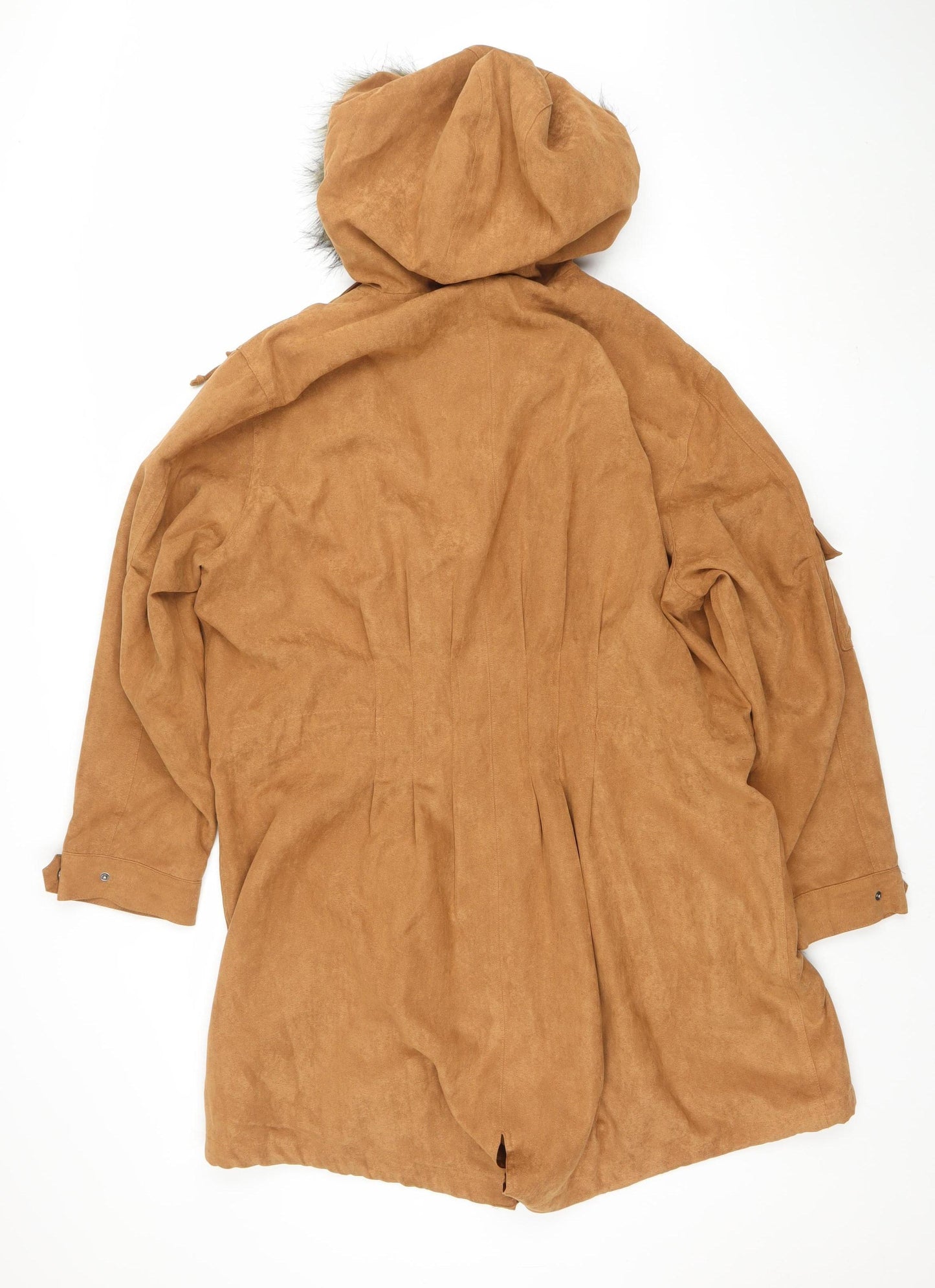 Togener Womens Brown Faux Suede Hooded Parka Coat Size 18