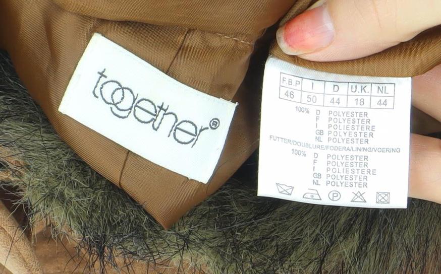 Togener Womens Brown Faux Suede Hooded Parka Coat Size 18