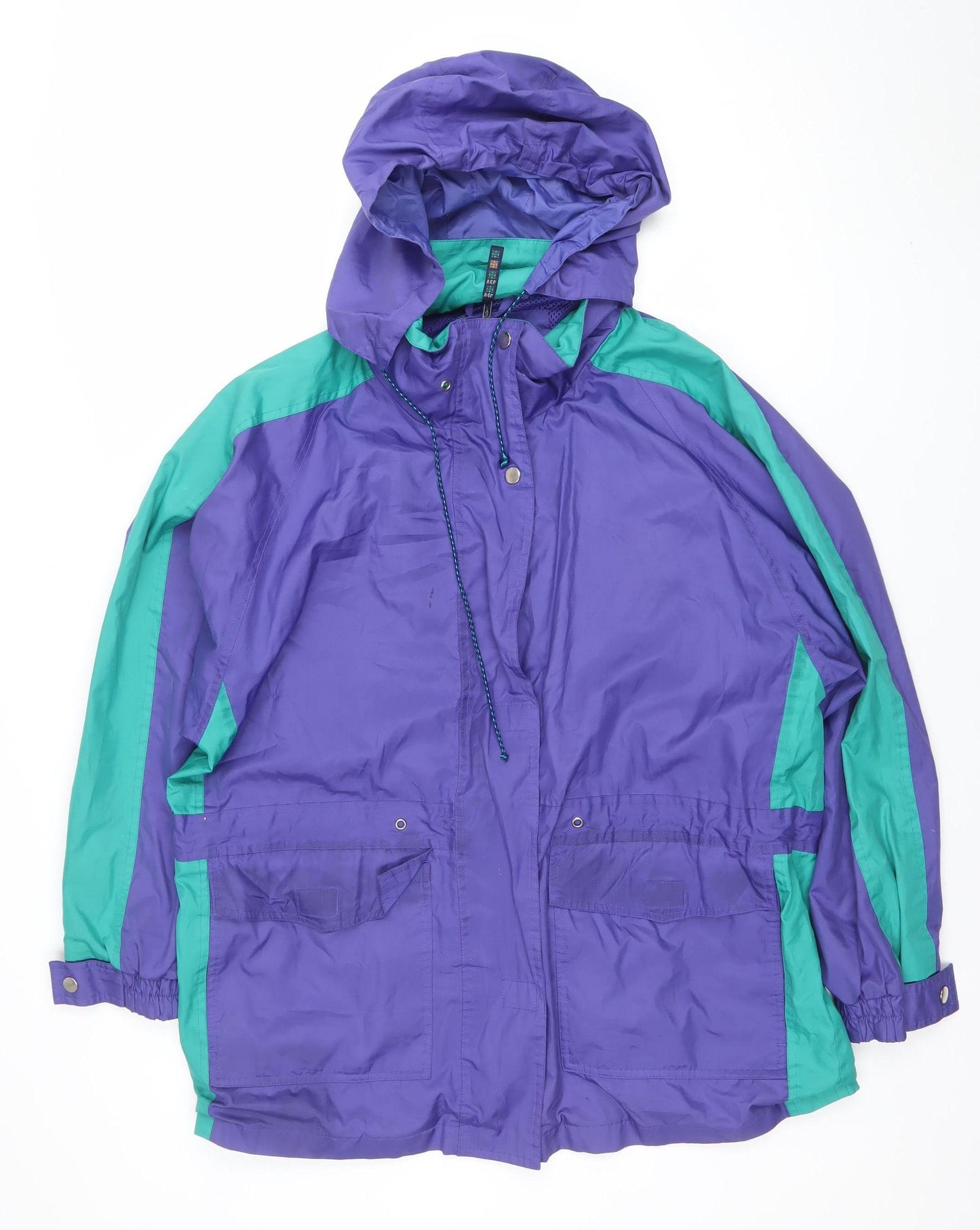 Joie de Vivre Womens Purple Windbreaker Jacket M Hooded Retro 90s Style