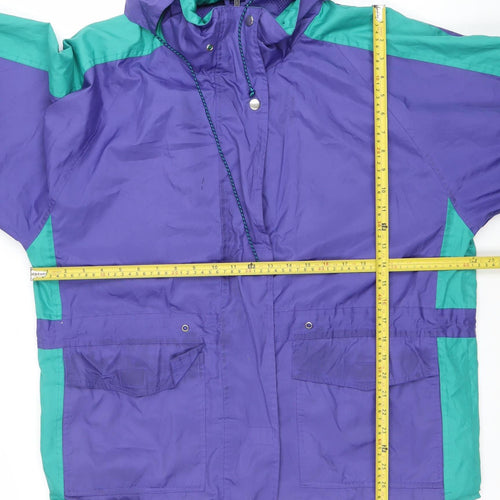Joie de Vivre Womens Purple Windbreaker Jacket M Hooded Retro 90s Style