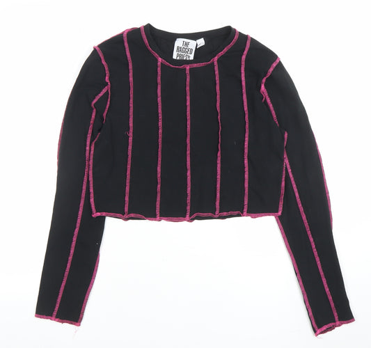 The Ragged Priest Womens Black Cropped Long Sleeve Crew Neck Top L